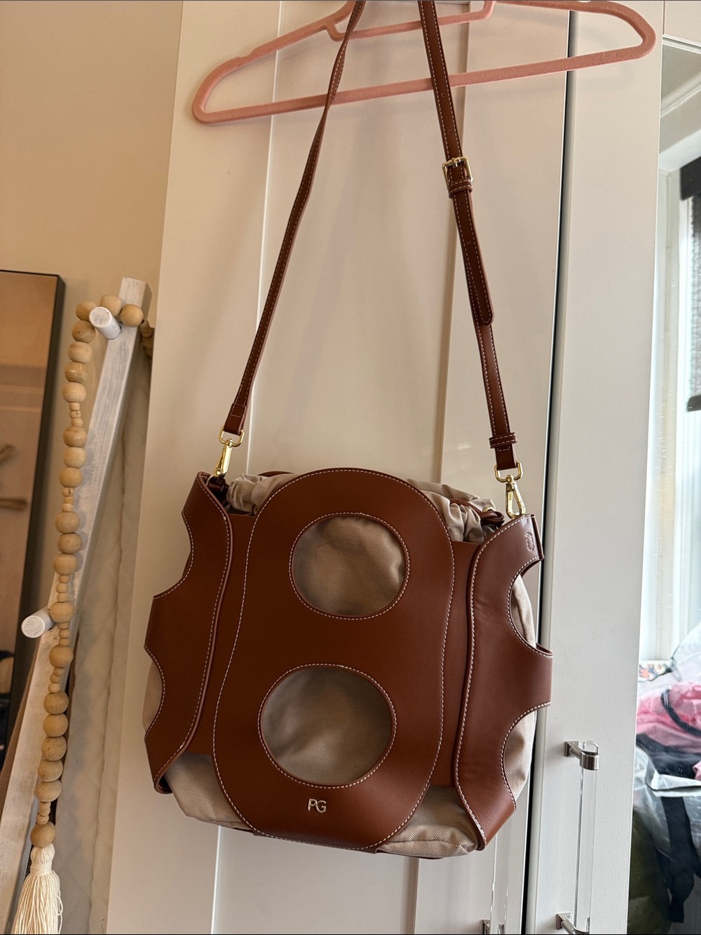 Patsy Garis Brown Leather-Trim Shoulder Bag - Women